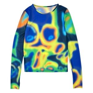 Vibrant Blue Abstract Long Sleeve Top
